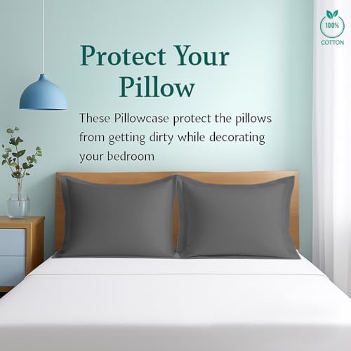 2 Pack Pillow Shams King Size 20x40 – 600 Thread Count 100% Organic Cotton Grey Pillow Covers with 2 Inch Decorative Flange, Soft & Smooth Premium Hotel-Quality Pillowcases Set of 2 - Image 3