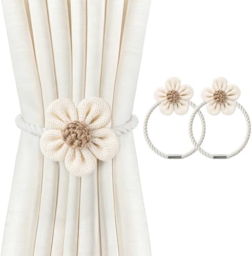 VIS'V Magnetic Curtain Tiebacks, Boho Curtain Holdbacks, Cream, 2 Pcs by VISV