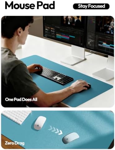 YSAGi Leather Desk Pad Protector, Office Desk Mat, Large Mouse Pad, Non-Slip PU Leather Desk Blotter, Laptop Desk Pad, Waterproof Desk Writing Pad for Office and Home (Turquoise, 31.5" x 15.8") - Image 3