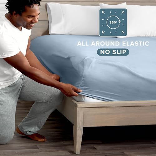 Bare Home Twin XL Fitted Sheet - 1800 Ultra-Soft (Twin XL, Dusty Blue) - Image 3