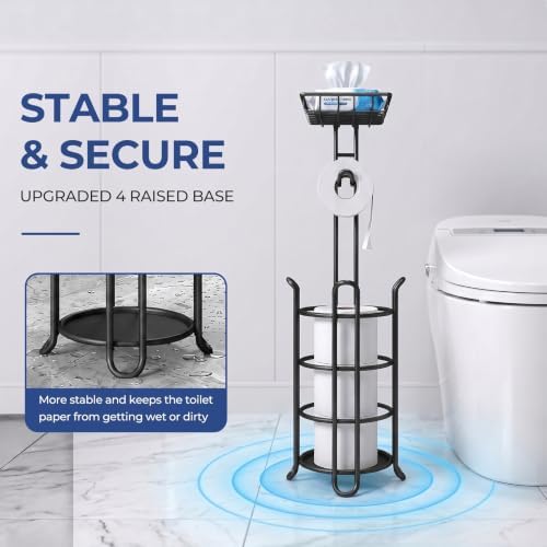 TreeLen Toilet Paper Holder Stand Tissue Paper Roll Dispenser with Shelf for Bathroom Storage Holds Reserve Mega Rolls-Matte Black - Image 5