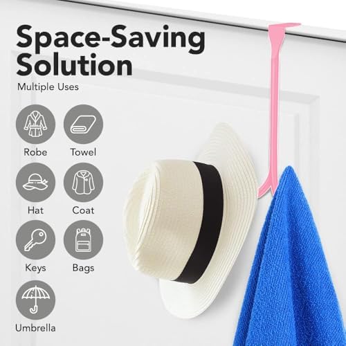 2-Pack Over The Door Hooks - with 2 Hang Heads & Snug Fit Pads Heavy Duty Hook for Hanging Coats, Towels, Caps & Robes - Elegant Matt Finish - No Drill Hanger Organizer - Pink - Image 5
