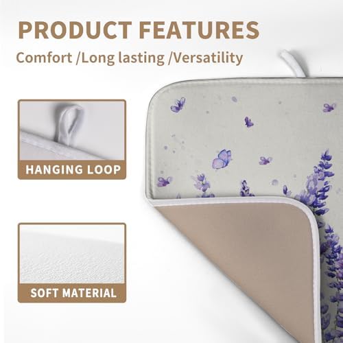 Purple Lavender Dish Drying Mat for Kitchen Counter Spring Summer Flower Floral Dishes Drainer Mats Absorbent Microfiber Dish Drying Pad Washable Dish Draining Mat Medium 16x18 Inch - Image 3