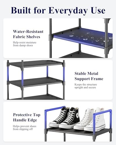Kitsure 10 Tier Shoe Rack, Tall Shoe Organizer, 16.9" Wide, Black - Image 6