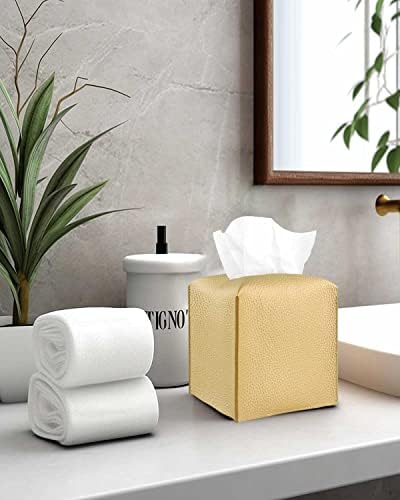 Gold Tissue Box Cover Leather – Tissue Holder with Bottom Belt by JESMINI, Decorative Aesthetic PU Leather Tissue Box Holder for Bathroom Home Office Decor - Image 5