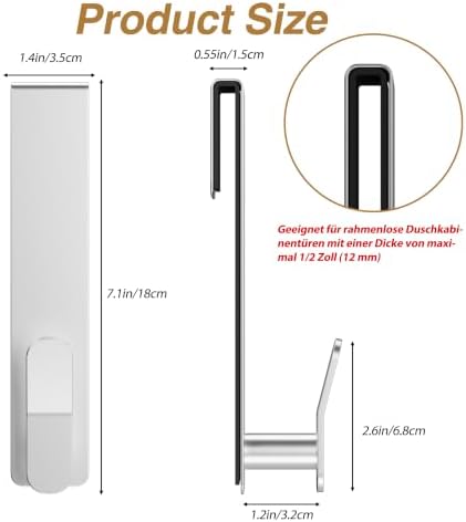 Aikzik Shower Door Hooks, Extended Towel Hooks for Frameless Glass Shower Doors, Modern Stainless Steel Over Door Hangers for Towels and Bathrobes, Heavy Duty Rustproof Bathroom Hooks, Silver 2-Pack - Image 2