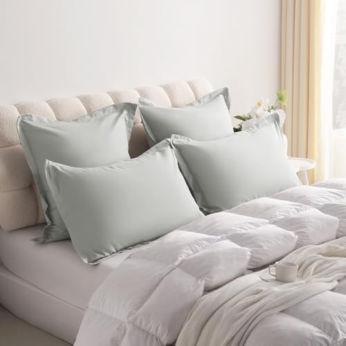 NTBAY King Pillow Shams, Set of 2, Microfiber, Light Grey - Image 2