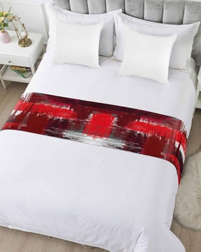 Oil Painting Red Bed Runner for King Size Bed, Bedspread Protector Slipcover Bed Scarf for Foot Bed Runners & Scarves for Bedroom Hotel Wedding 102x20 Inches Modern Geometric Black White Abstract Art - Image 5