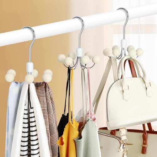 TOPIA HANGER Hoodie Hangers with 6 Wood Balls, 360°Swivel Purse Hanger, Scarf Hanger, Closet Hooks, Handbag Organizer, Bra Hanger, Accessory Organizers for Scarf, Tanktop, Hat, Hoodie CT56W - Image 5