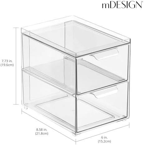 mDesign Stackable Storage Containers Box with 2 Pull-Out Drawers - Stacking Plastic Drawer Bins for Kitchen Pantry and Cupboard, Cabinet, Counter, Island and Tables - Lumiere Collection - Clear - Image 3