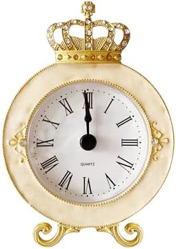 Vintage Mini Analog Table Clock, Silent Crown Table Clock with Hand-Painted Metal Body and Battery Operated Non-Ticking Core for Shelf, Living Room, Bedroom, Bedside, Desk by Pasiir