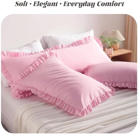BEDSUM Queen Ruffled Pillow Shams - Set of 2, 20x30, Pink - Image 2