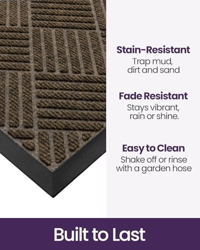 DEXI Front Door Mat Outside Entrance 24x36 Rubber Entry Doormat Brown - Image 3