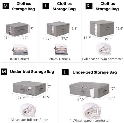 Under Bed Storage with Clear window/ 600D Sturdy Fabric, Underbed Storage Containers Bags for Clothes, Clothing, Blanket, Comforters Organizer (M（13.7x11x7in） for 8-10 T shirts, Light grey) - Image 6