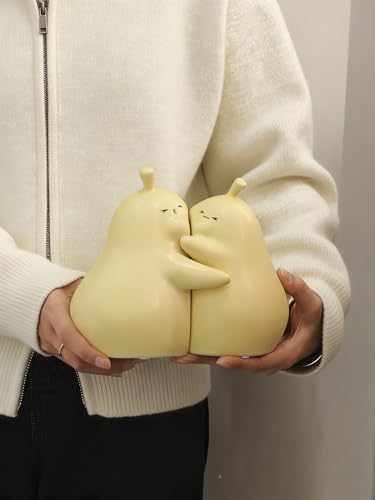 Hug Pear Decorative Bookends, Cute Book Ends to Hold Books Creative Ceramic Book Holder Stopper for Home Office Desk Bookshelf Decoration (Matte Yellow) - Image 4