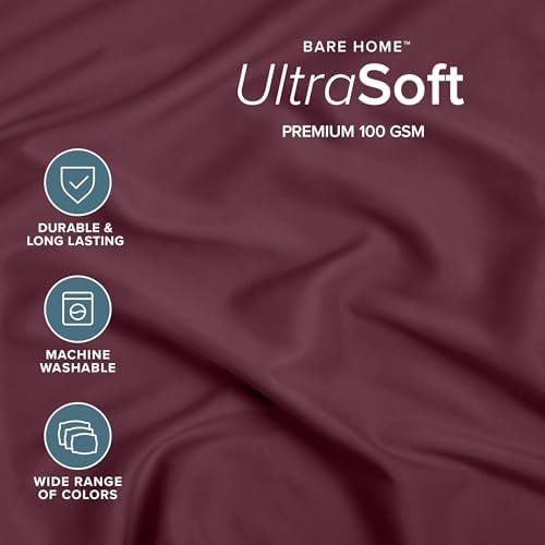 Bare Home Queen Fitted Sheet - 1800 Ultra-Soft (Queen, Burgundy) - Image 2