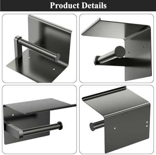 Tindbea Mega Size Toilet Paper Holder with Shelf + Towel Robe Hooks, Adhesive or Screw Wall Mounted Toilet Paper Roll Holder, Stainless Steel Bathroom Hardware Set (Polished Grey) - Image 5