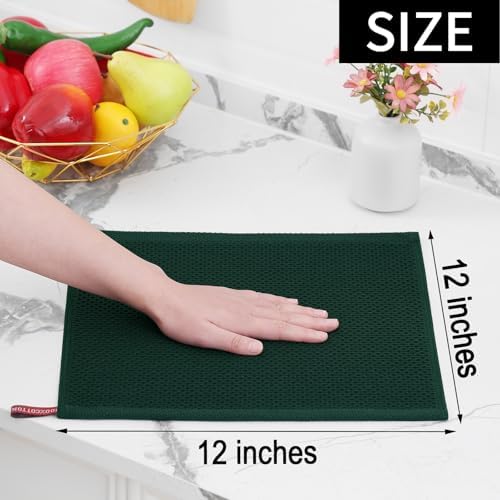 Homaxy 100% Cotton Waffle Weave Kitchen Dish Cloths 8-Pack, Blackish Green - Image 5