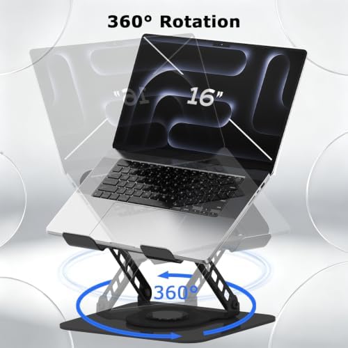 Adjustable Laptop Stand 360°Rotation Computer Riser for Desk, Black - Image 3
