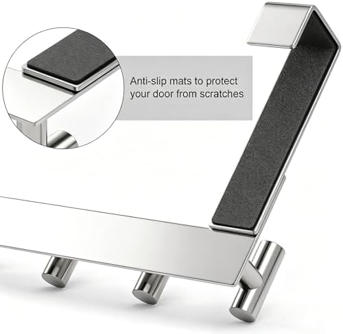 PMMASTO Door Hanger for 1-3/4 Inch Doors, Polished Silver- 5 Hooks, T Shape - Image 5