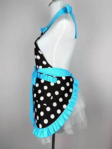 Hyzrz Cute Apron Retro Black Polka Dot Retro Ruffle Side Vintage Cooking Aprons with Pockets for Women Girls (Side Blue) - Image 5