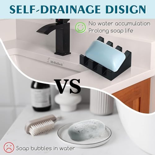 Silicone Soap Dish Self Draining with Suction Cups (Black, 2 Pack) - Image 3
