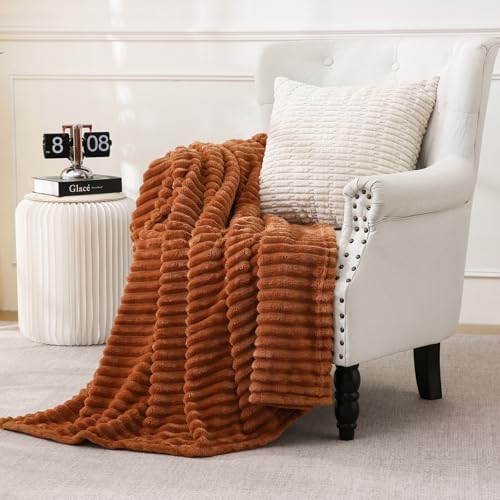 Burnt Orange Fleece Throw Blanket 60”×80” for Couch Sofa Livingroom - Image 2
