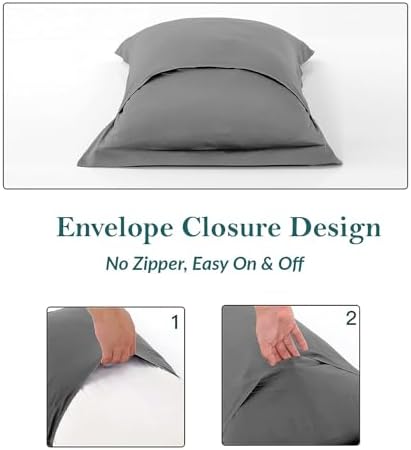 King Pillow Shams 20x36 Set of 2 Dark Grey 600 TC 100% Egyptian Cotton - Image 5