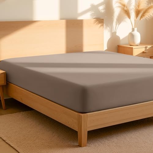 Bare Home 100% Organic Cotton Percale Fitted Sheet (Twin XL, Taupe) by BareHome