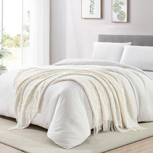 BOURINA White Throw Blanket 50 x70 Inch Jacquard Throw Knitted Blanket - Image 4