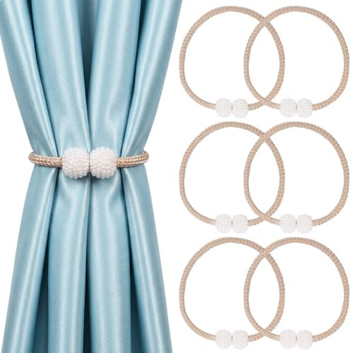 6 Pack Grey Magnetic Curtain Tiebacks with Decorative Pearl, 18.9 inch Curtain Holdbacks for Drapes, Strong Magnet Curtain Holders for Window Treatments, Home and Office Decor by Unknown