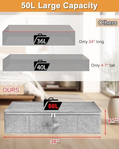 punemi 6.7 in Tall Sturdy Under Bed Storage Containers with Lid, 2Pack,Gray - Image 5