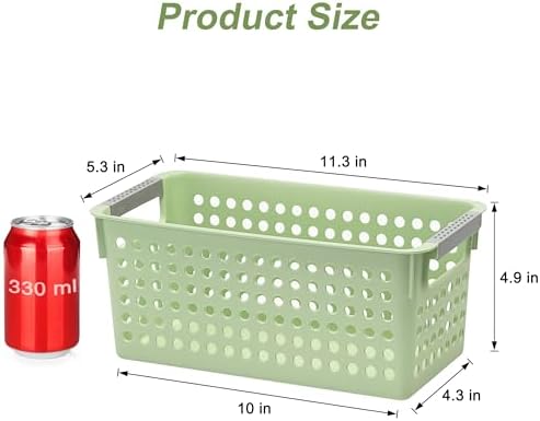 Soddeph Slim Plastic Storage Basket with Handles, Narrow Organizer box for Shelves, Organizer box for Organizing, Kitchen,Home,Office (Green, Small) - Image 2