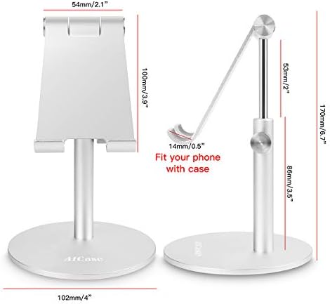 AICase Telescopic Adjustable iPad Holder,Universal Multi Angle Aluminum Stand Compatible with iPhone Smart Cell Phone/Tablet/iPad(4-13 inch), Silver - Image 5