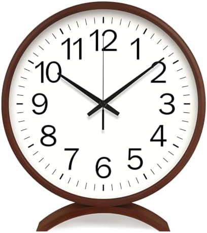Maxspace Table Clock-8 Inch Silent Non-Ticking Wooden Timepiece Desk Clock, Battery Operated Decor Round Clock for Living Room Office Bedroom Decor (Walnut, White Dial, Black Hands) by Maxspace