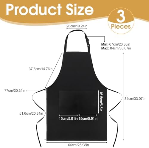 3 Pack Black Aprons with Pockets Adjustable Waterproof for Kitchen - Image 2