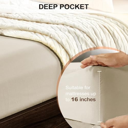 FreshCulture Full Fitted Sheet - Hotel Quality Fitted Sheet - Ultra Soft & Breathable - Brushed Microfiber - Deep Pocket - Cooling Fitted Sheets for Full Size Bed (Sand) - Image 4