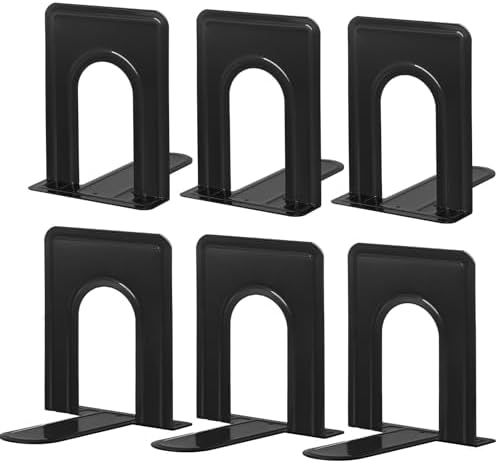 HappyHapi 3 Pairs Book Ends, Heavy Duty Bookends for Shelves, Black by Happyhapi