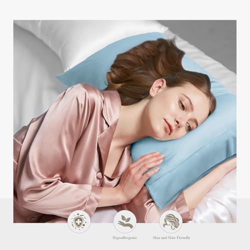 WishSmile Cooling Queen Pillowcases Set of 2 Breathable Cool Silky Soft Rayon Derived from Bamboo Fabric, Moisture Wicking for Hot Sleepers, Hair and Skin Friendly, Light Blue, 2 Pack, 20x30IN - Image 3
