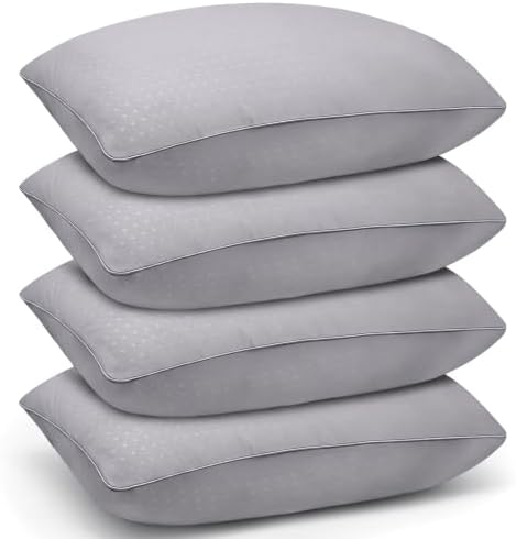 Standard Size Bed Pillows for Sleeping 4 Pack,Luxury Hotel Pillows,Comfortable and Supportive,Machine Washable,Suitable for Stomach,Back and Side Sleepers.(Grey) by Higoom
