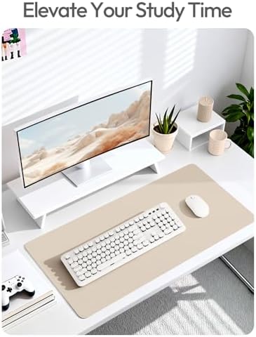 YSAGi Leather Desk Protector, Office Mat, Large Mouse Mat, Non-Slip PU Leather Blotter, Laptop Pad, Waterproof Writing Pad for Office and Home (Eggshell, 47.2" x 23.6") - Image 6