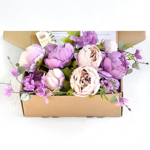 FiveSeasonStuff Dusty Purple & Greenery Artificial Peony Set of 2 - Image 6