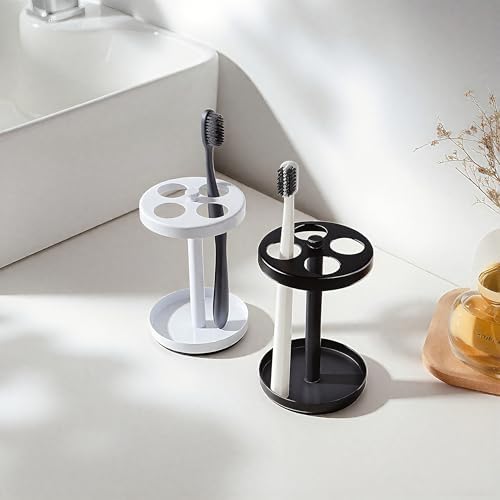 White Stainless Toothbrush Holder Stand: Rustproof Bathroom Countertop Organizer, 4 Ventilated Slots Hold Manual Toothbrushes, Razor - Image 4
