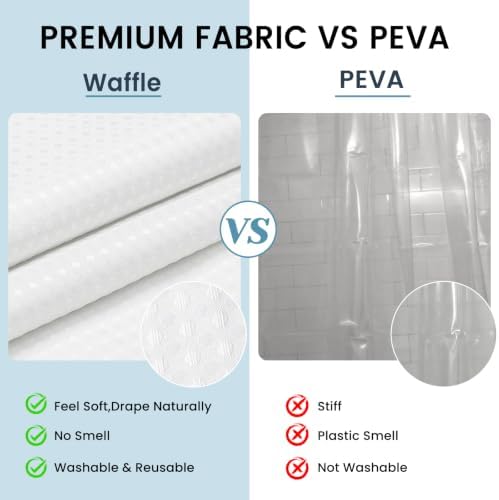 SORTTO Ringless Waffle Shower Curtain with Snap in Liner Set, 71x86, White - Image 6