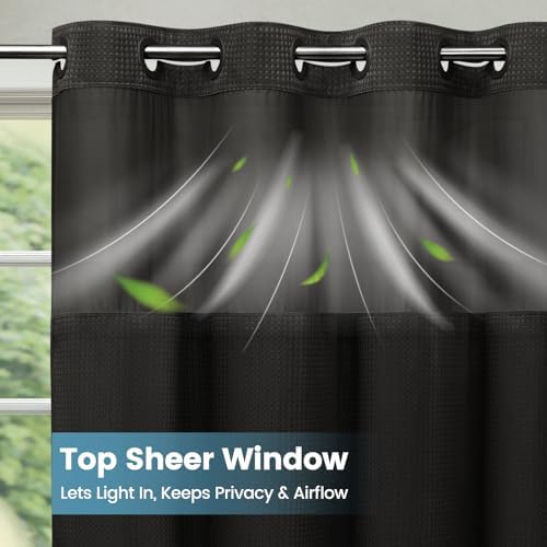 SORTTO Ringless Waffle Shower Curtain with Snap in Liner Set, 71x74, Black - Image 2