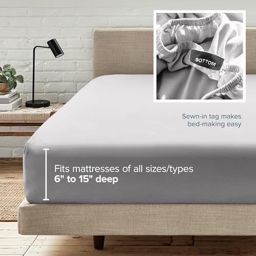 Bare Home Fitted Sheet - 1800 Ultra-Soft (Queen Short, Light Grey) - Image 6
