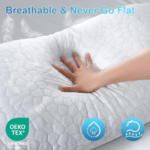 QUTOOL Cooling Pillow for Sleeping, CertiPUR-US Shredded Memory Foam Queen Pillows Set of 2, Cool Pillow for Hot Sleepers Adjustable Firm Pillow for Side, Back, Stomach Sleepers Soft Yet Support,White - Image 6