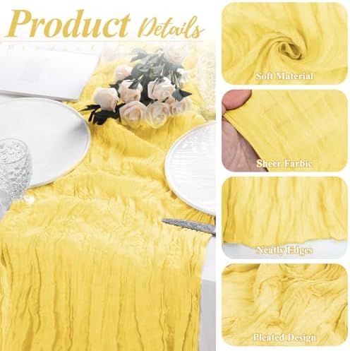 12 Pack Light Yellow Cheesecloth Table Runner 17x108 Inch Boho Gauze Cheese Cloth Table Runners Rustic Sheer Runner for Wedding Party Baby Shower Birthday Home Decor - Image 4