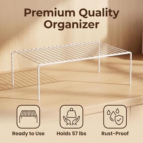 iPEGTOP Kitchen Cabinet Storage Shelf Rack, Set of 2 Large (15.7 x 9.4 Inch) Rustproof Metal Wire Shelves Spice Shelf Rack Cupboard Organizer for Pantries Countertops Utensils Organization, White - Image 4