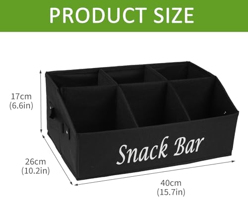Snack Organizer for Countertop, Trapezoid Fabric Snack Bin Holder with Side Handles, 6 Compartment Snack Basket Container, Lightweight Snack Bar Station Organizer, Kitchen Pantry Storage-Black - Image 3